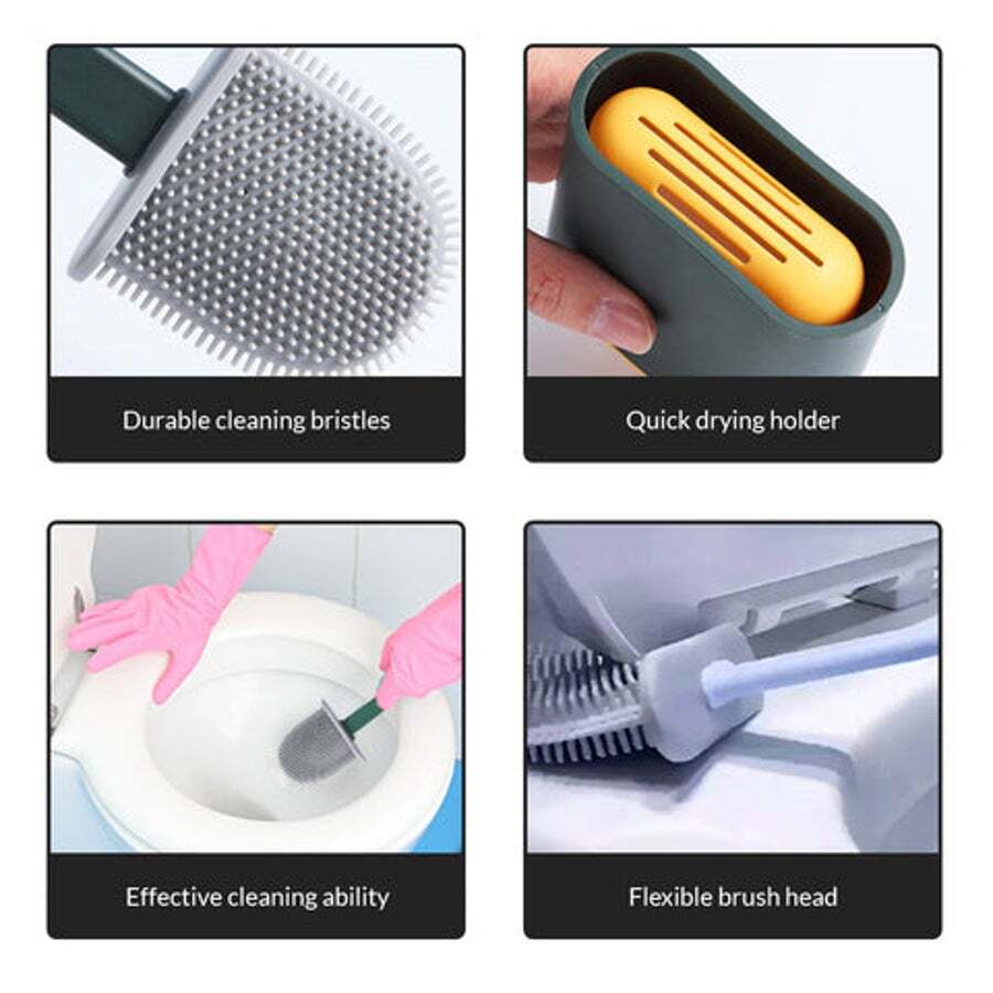 Quick Drying Silicone Toilet Brush With Holder