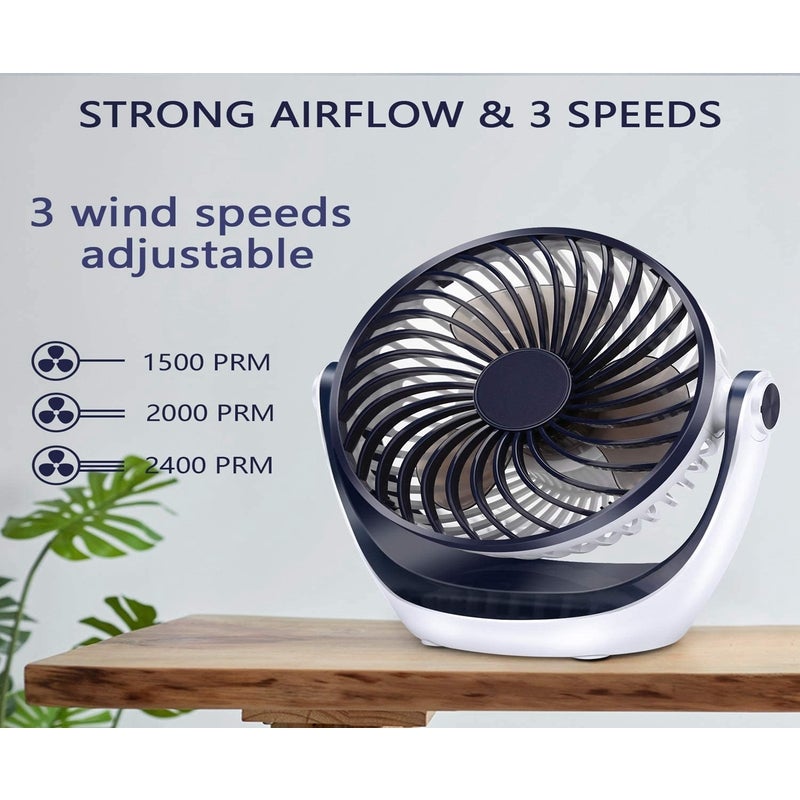 Desk Fan Small Table With Strong Airflow Portable 3 Speeds Head 360 Mini Personal