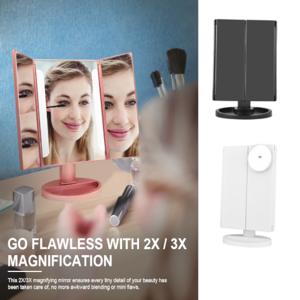 Desktop Rotating Folding Led Touch Screen 22 Light Makeup Magnifying Mirror