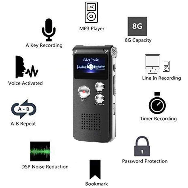 Sound Recorders Digital Voice Activated For Lectures Meetings Audio Mini Dictaphone With Mp3 Player