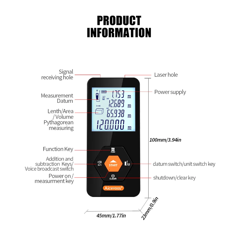 Digital Rangefinder 120M Distance Meter Laser Tape Measure