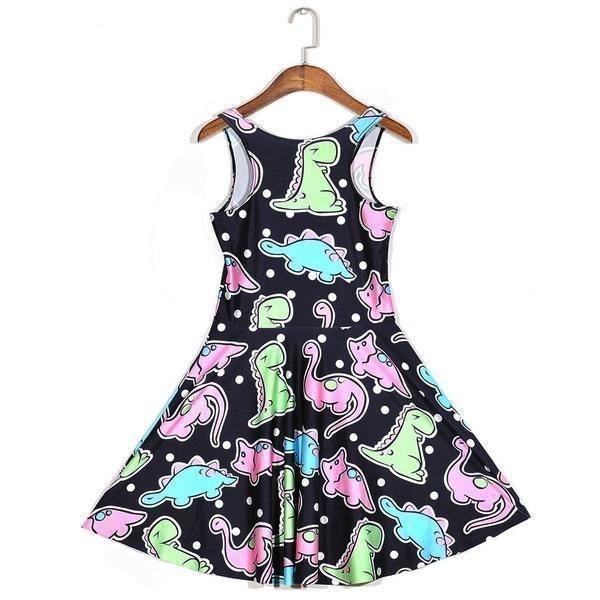Digital Printing Dinosaur Pleated Dresses Summer Fashion Clothing