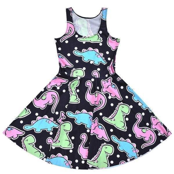 Digital Printing Dinosaur Pleated Dresses Summer Fashion Clothing