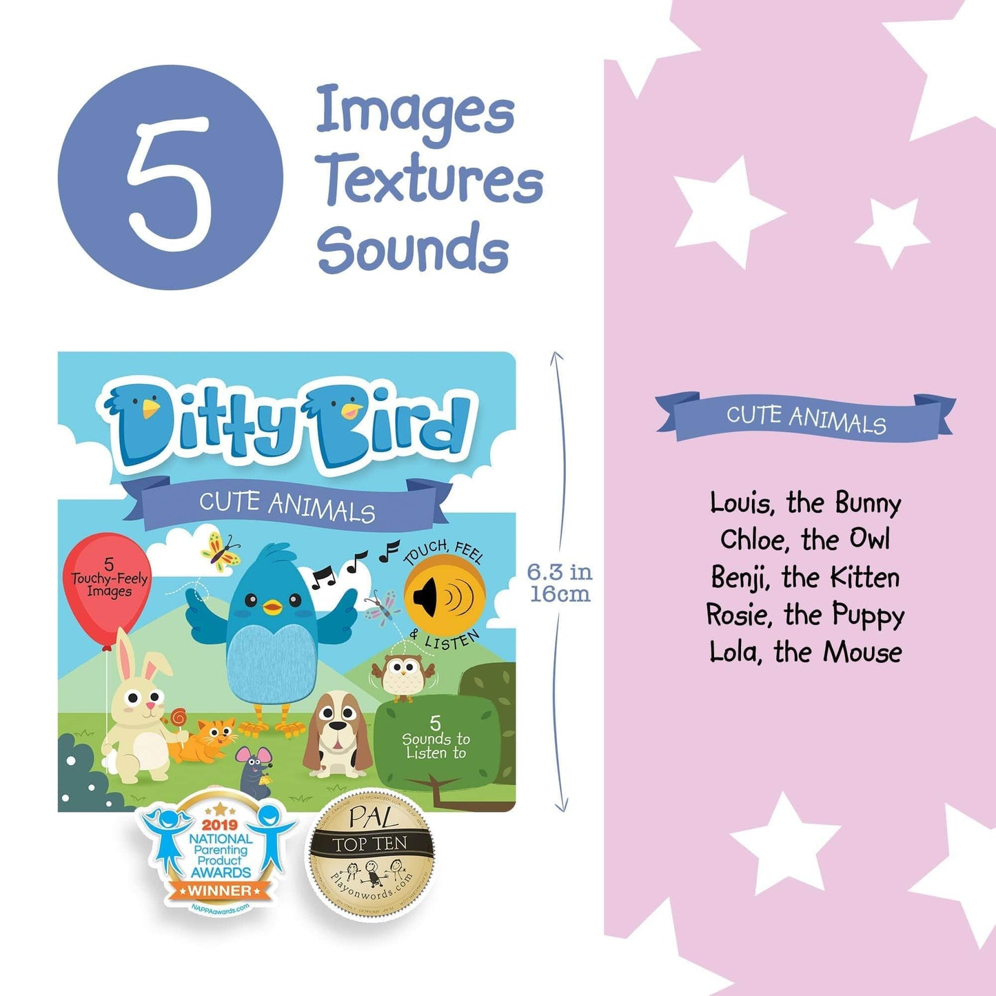 Ditty Bird Cute Animals Interactive Sensory Sound Book For Toddlers Language Development