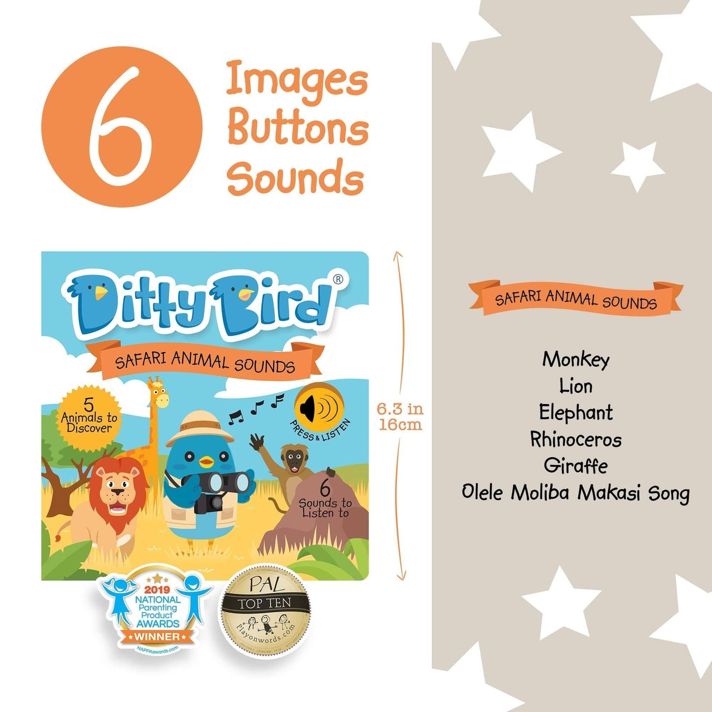 Ditty Bird Safari Animal Sounds Interactive Book With Wild Noises