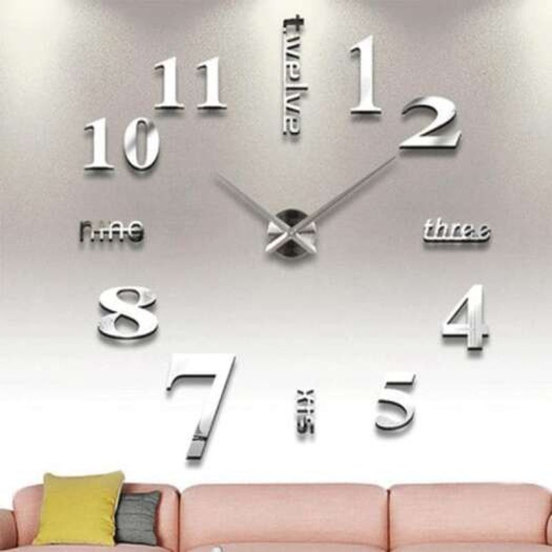 Diy Wall Mounted Clock Modern Unique Numbers Design Decorative Platinum