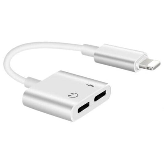Double Jack Charging Audio Adapter For Iphone 7 / 8 White