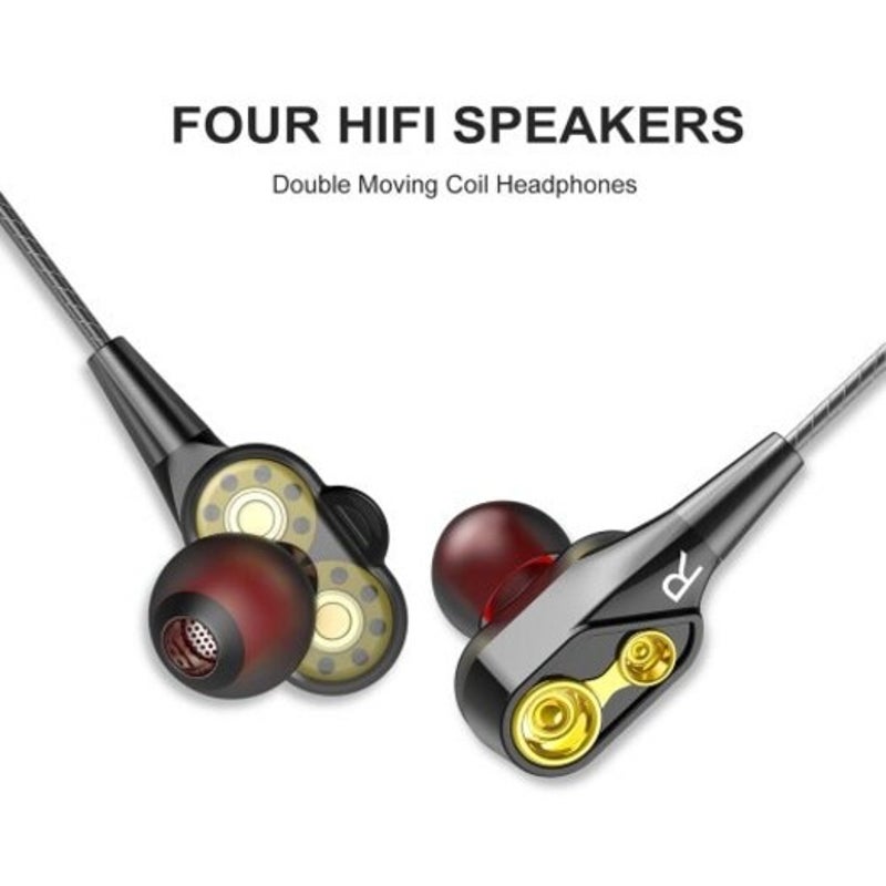 Double Unit Drive Earphone Bass Subwoofer With Microphone Sport Earbuds Black 1Pc