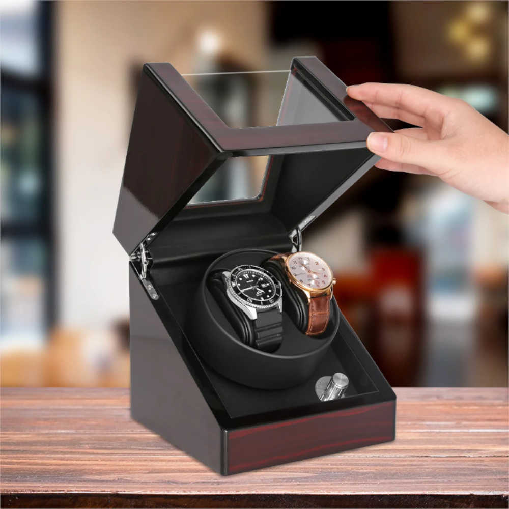 Double Watch Automatic Winding Box Mechanical Device With Led