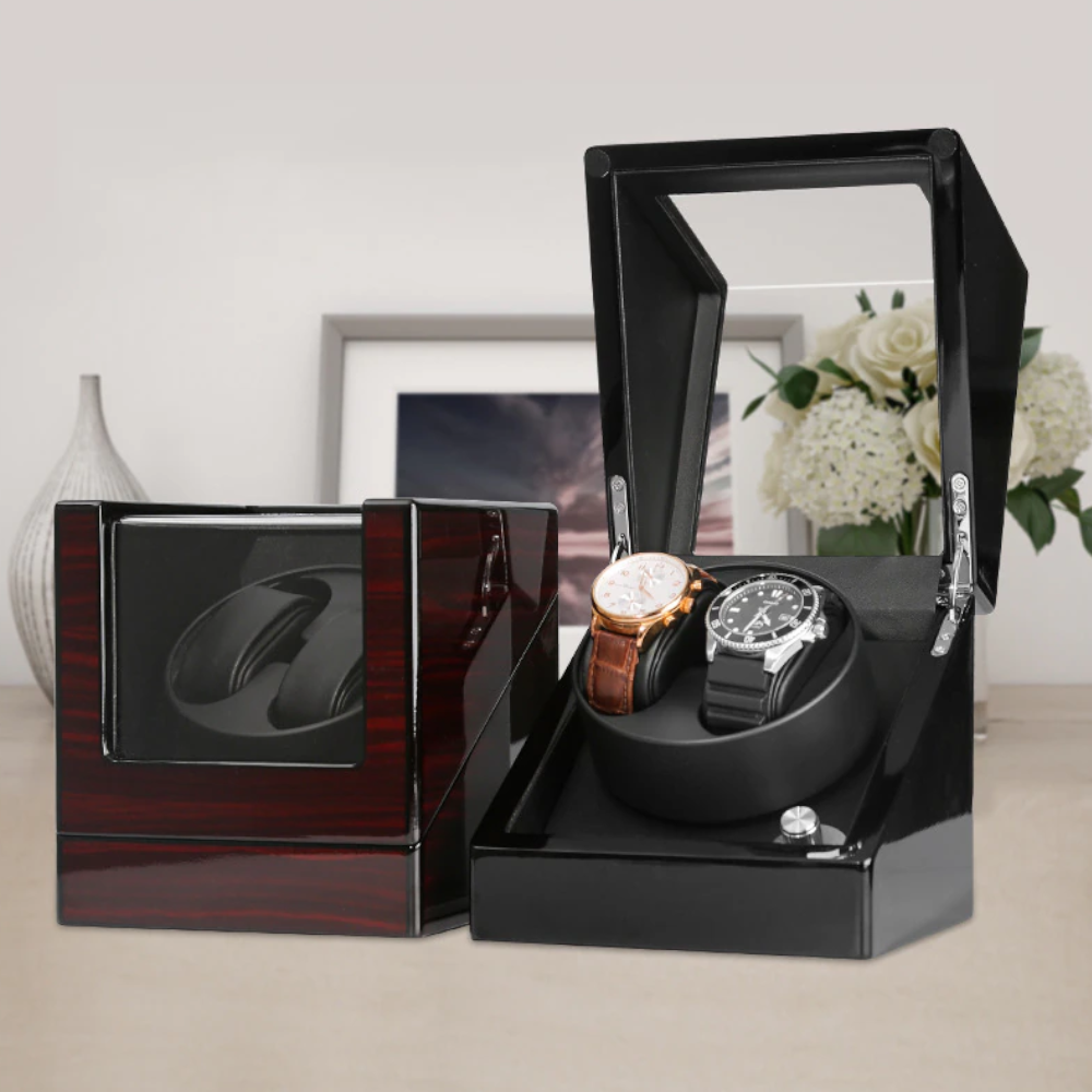 Double Watch Automatic Winding Box Mechanical Device With Led