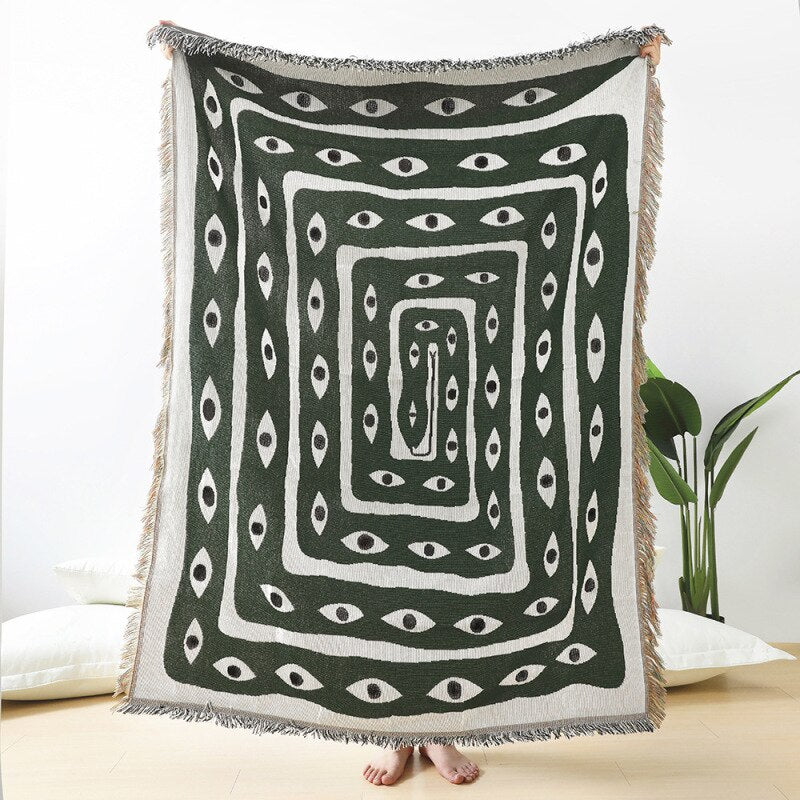 Throw Blanket Faux Cashmere Sofa Cover Green Snake Pattern Tassel 130X160cm