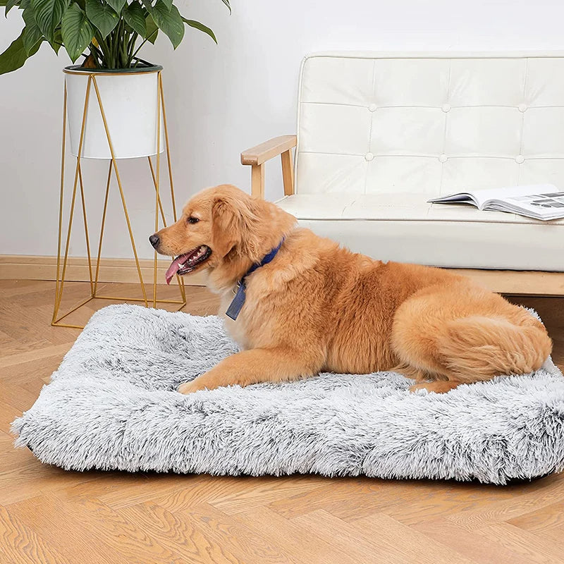 Pet Bed White Removable Calming Soft Plush Cushion Mat