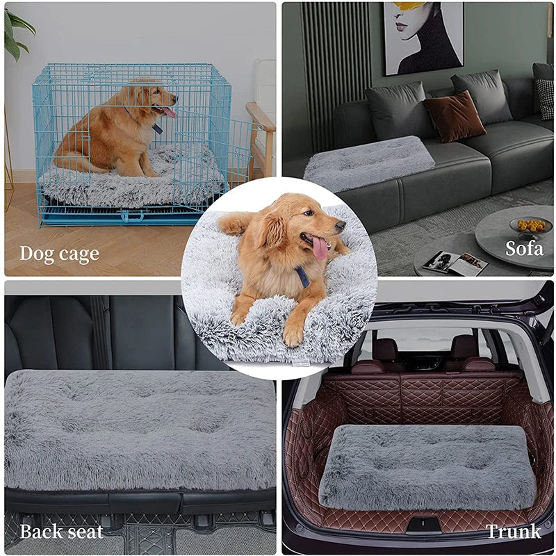 Pet Bed Red Removable Calming Soft Plush Cushion Mat