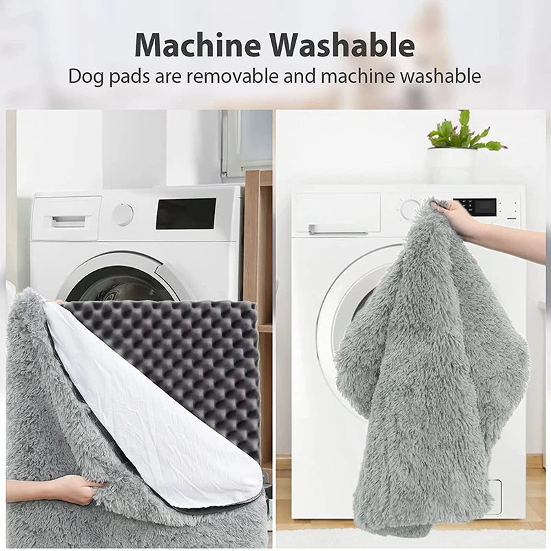 Pet Bed White Removable Calming Soft Plush Cushion Mat