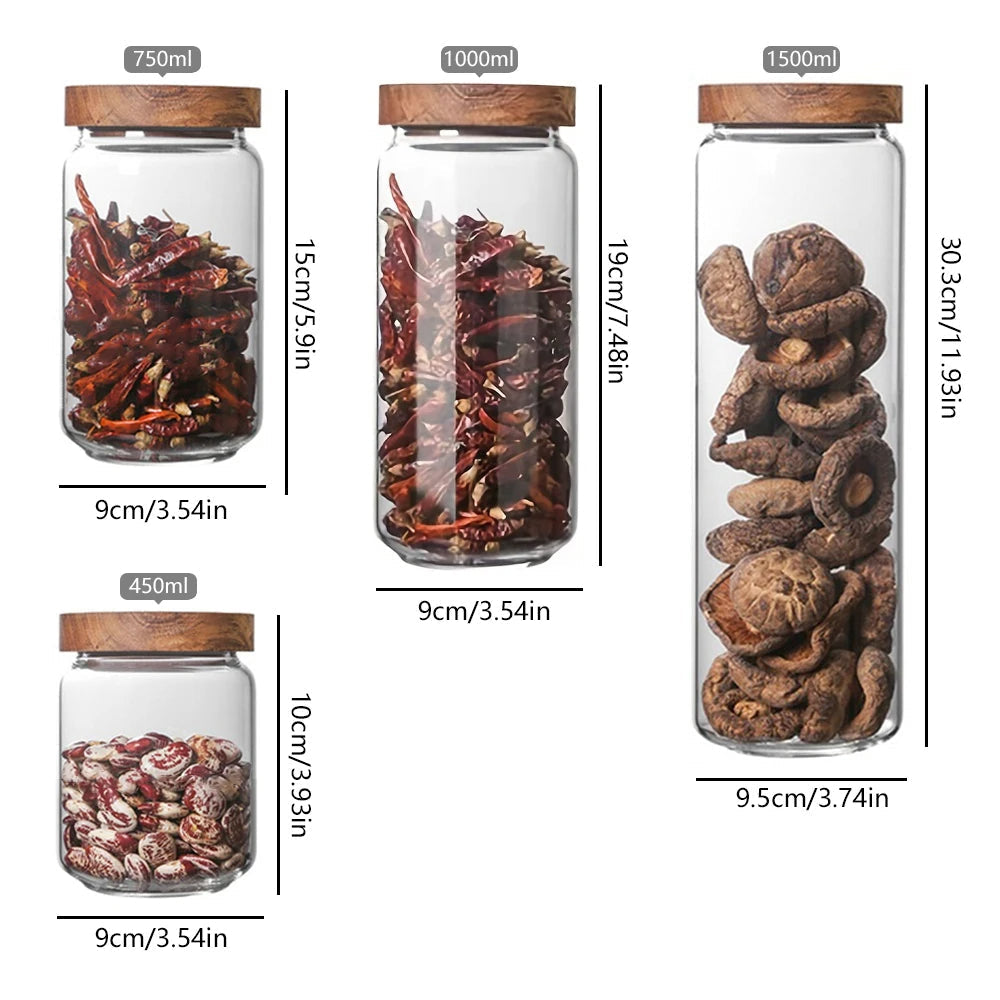 Condiments Container Round Glass Jar With Airtight Lid For Kitchen Storage
