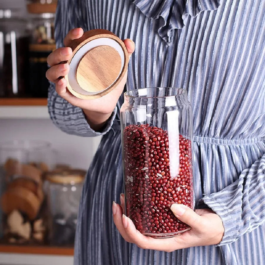 Condiments Container Round Glass Jar With Airtight Lid For Kitchen Storage