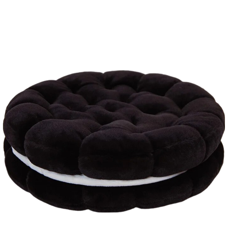 Plush Pillow Black Round Double Biscuit Shape Stuffed Soft Cushion Decor