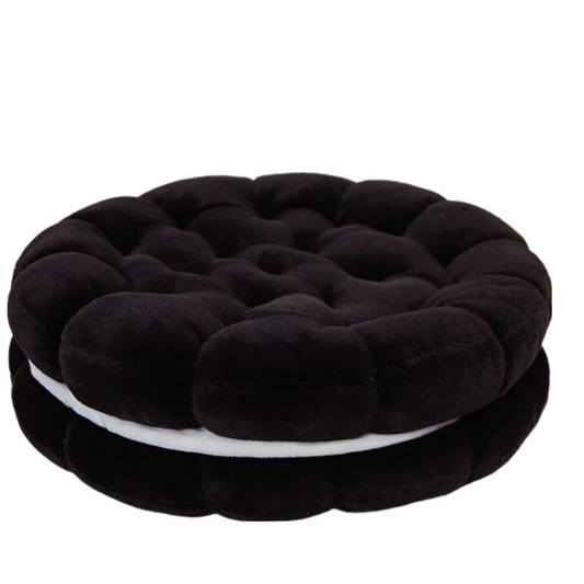 Plush Pillow Black Round Double Biscuit Shape Stuffed Soft Cushion Decor