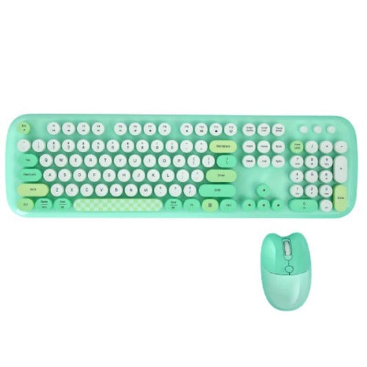 Bluetooth Keyboard Mouse Combo Set Green Retro Design Wireless Soft Touch Keys