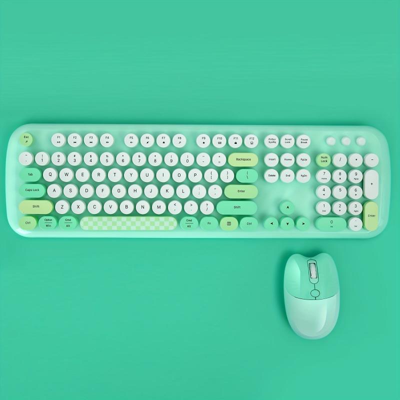 Bluetooth Keyboard Mouse Combo Set Green Retro Design Wireless Soft Touch Keys