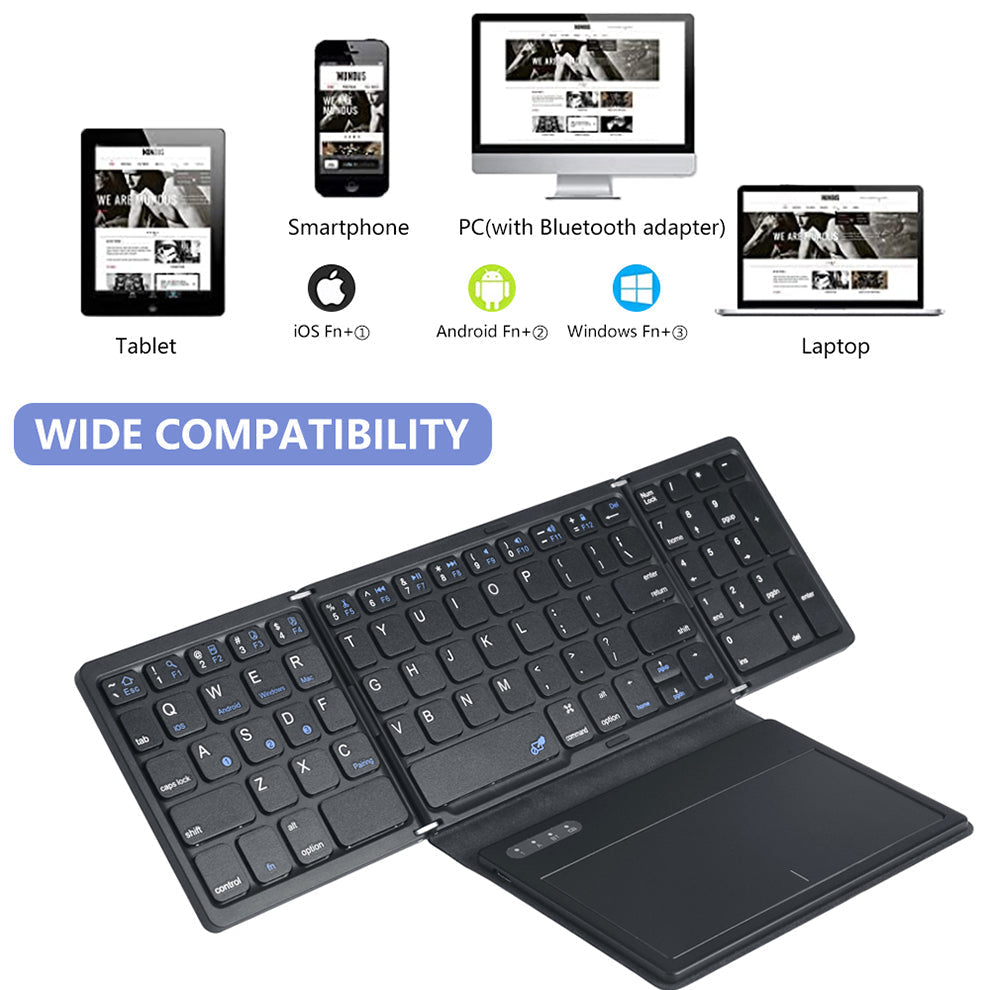Bluetooth Keyboard Black Mini Foldable Wireless Portable Computer Laptop Keys