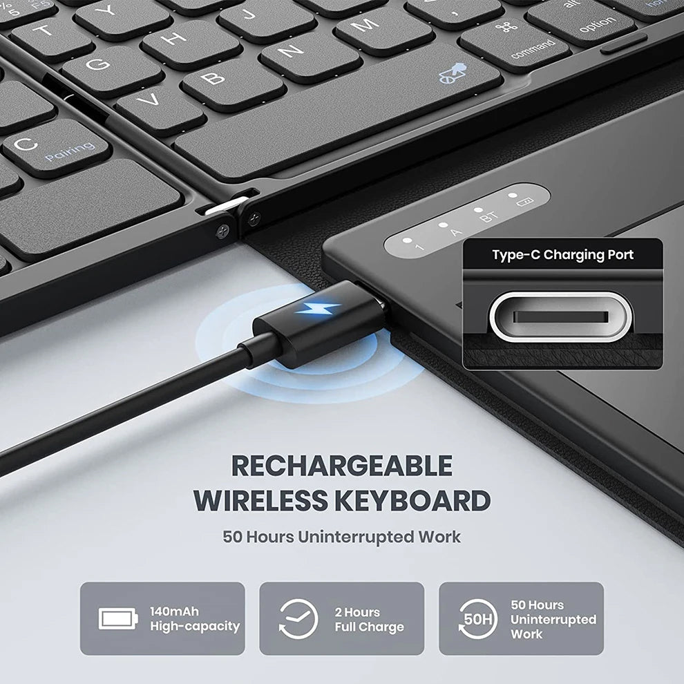 Bluetooth Keyboard Black Mini Foldable Wireless Portable Computer Laptop Keys