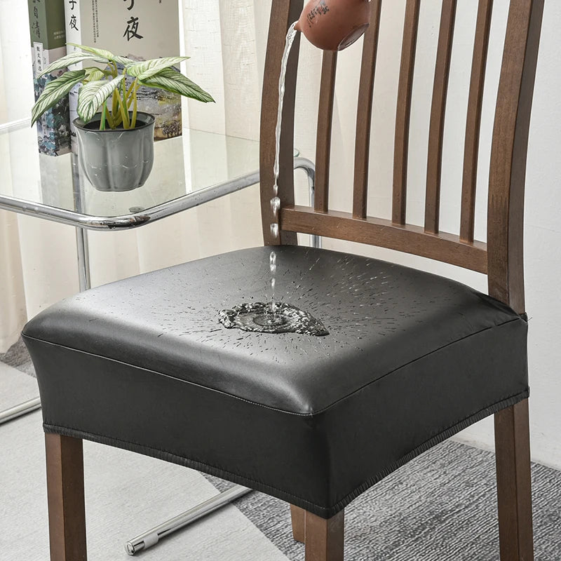 Chair Cover Black Pu Leather Seat Slipcover For Kitchen Hotel Banquet Dining Living Room