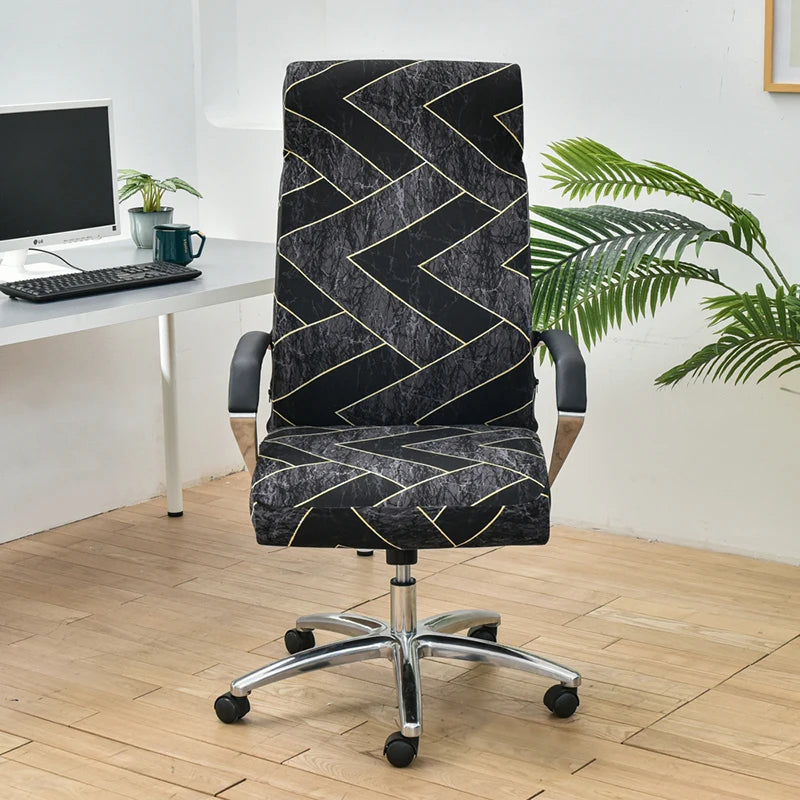 Office Chair Cover Black Dark Gray Pattern Medium Non Slip Rotating Seat Case Universal Armrest Protector Covers