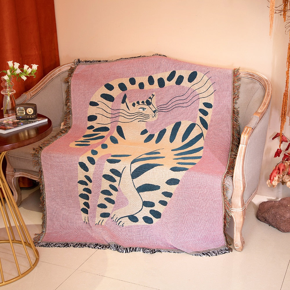 Pink Cat Throw Blanket Cozy Sofa Couch Bed Cover Outdoor Camping Mat Tapestry