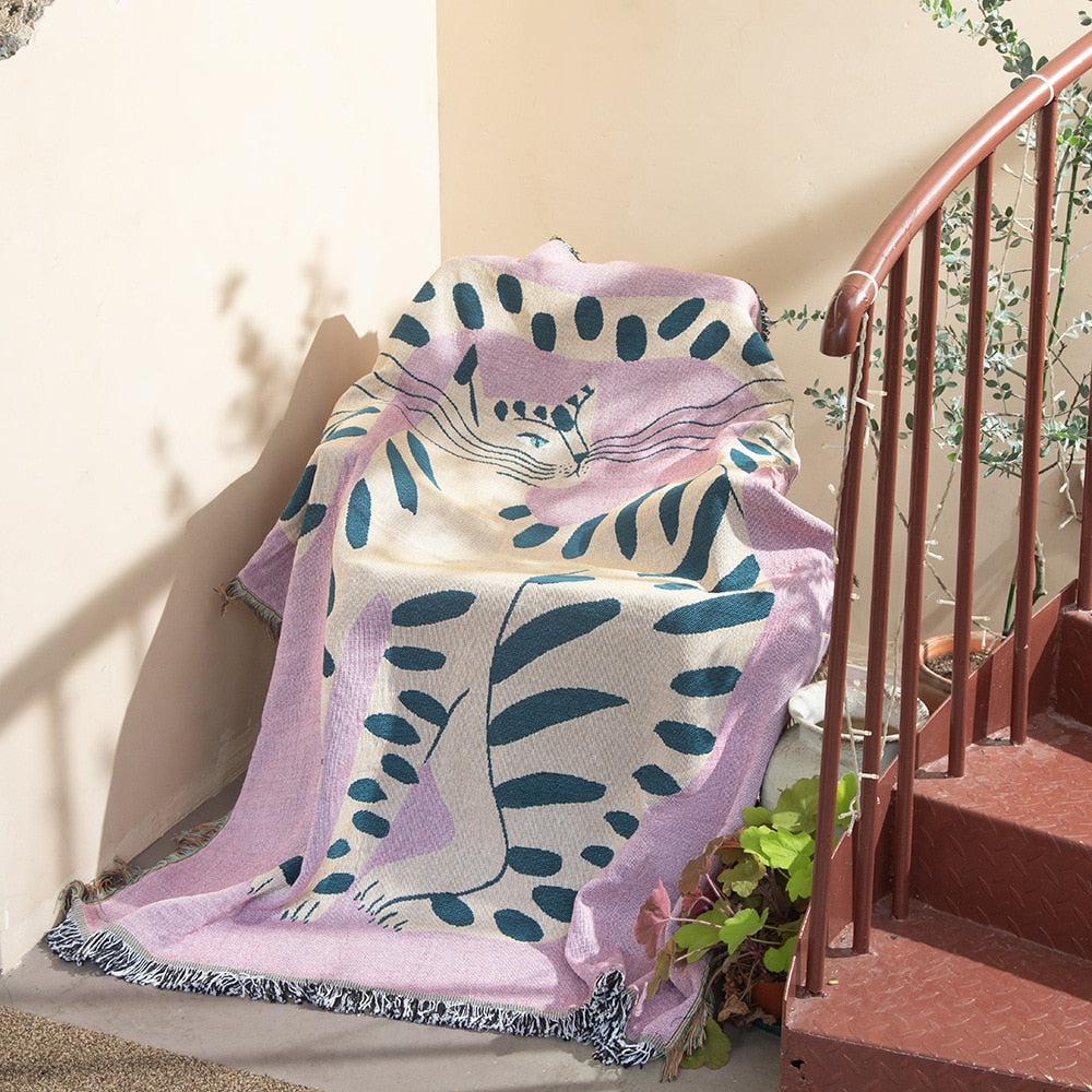 Pink Cat Throw Blanket Cozy Sofa Couch Bed Cover Outdoor Camping Mat Tapestry