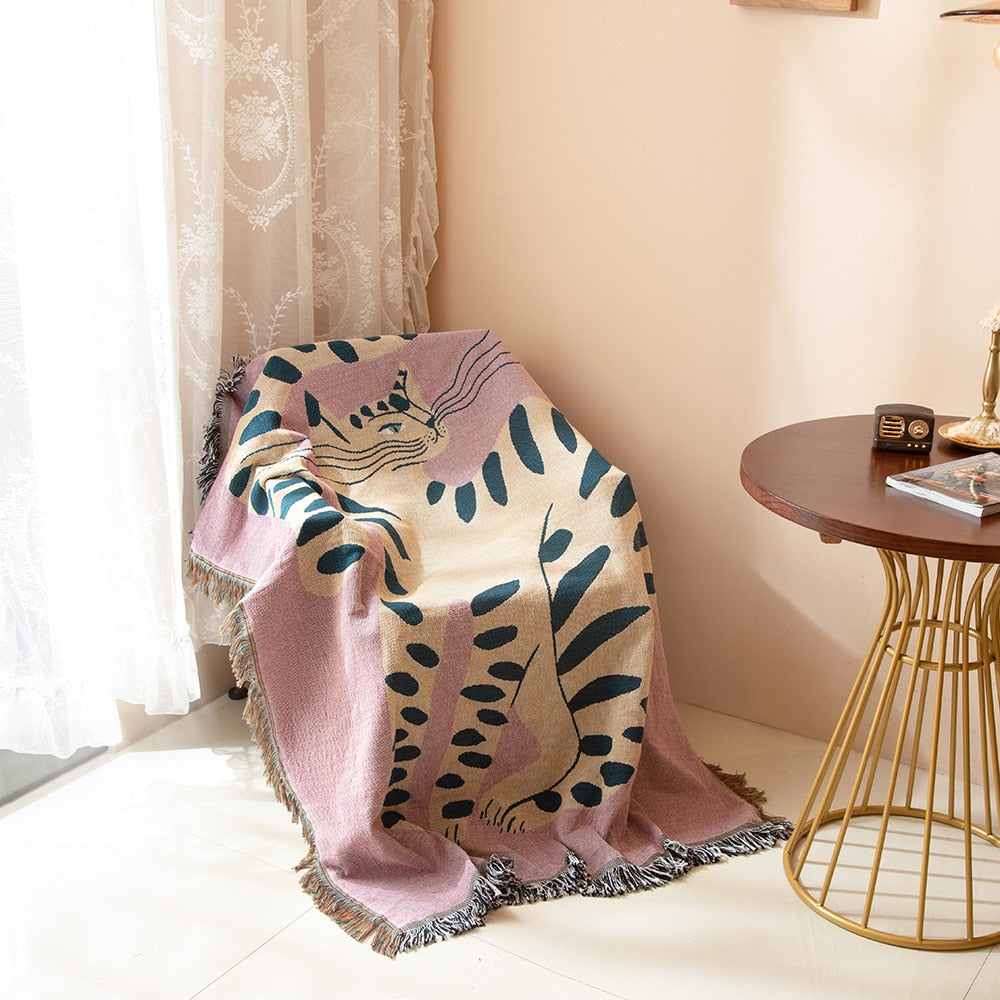 Pink Cat Throw Blanket Cozy Sofa Couch Bed Cover Outdoor Camping Mat Tapestry