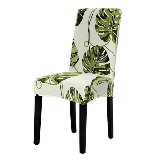 Chair Cover Green Leaves Design Anti Dirt Elastic Material For Dining Room Kitchen