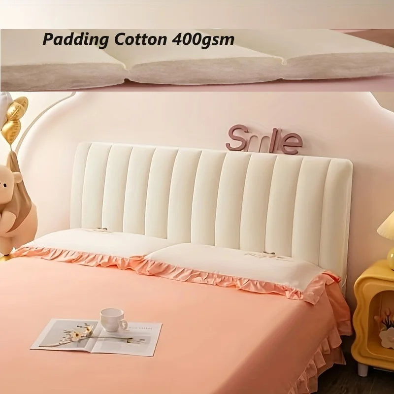 1 Sets of Hod Health & Home Off White Short Plush Super Soft Smooth Quilted Velvet Bed Headboard Cover 100X70cm