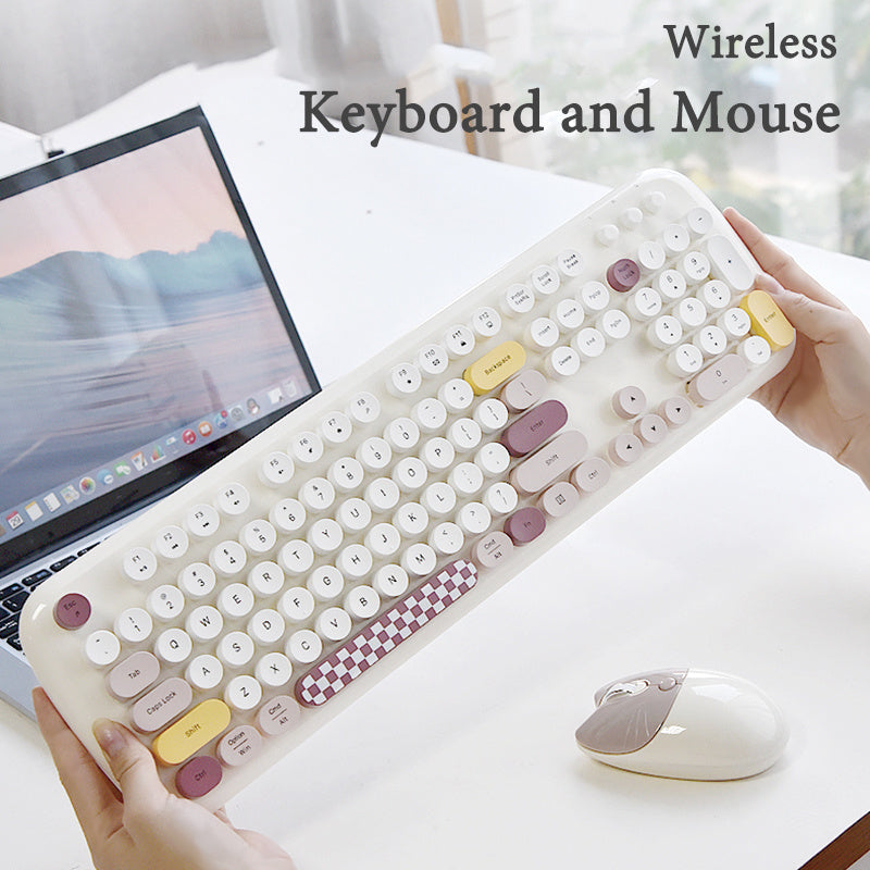 Bluetooth Keyboard Mouse Combo Set Green Retro Design Wireless Soft Touch Keys
