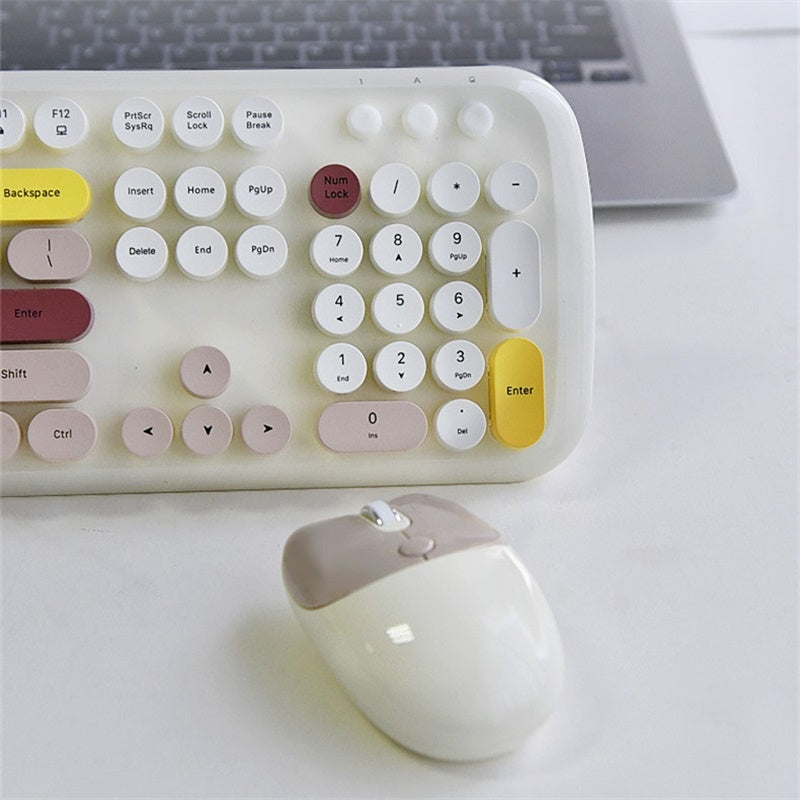 Bluetooth Keyboard Mouse Combo Set Green Retro Design Wireless Soft Touch Keys