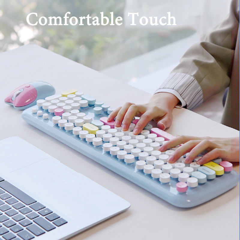Bluetooth Keyboard Mouse Combo Set Green Retro Design Wireless Soft Touch Keys