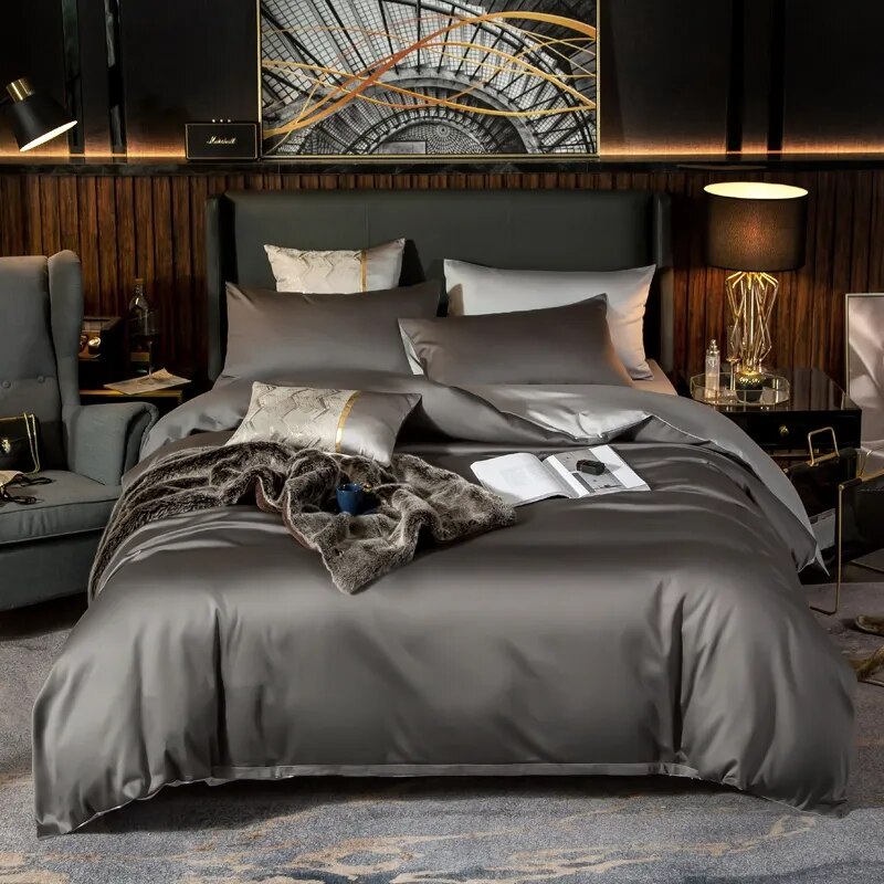 Bed Sheet Deep Grey Light Ultra Soft Egyptian Cotton Cover Double Size Set