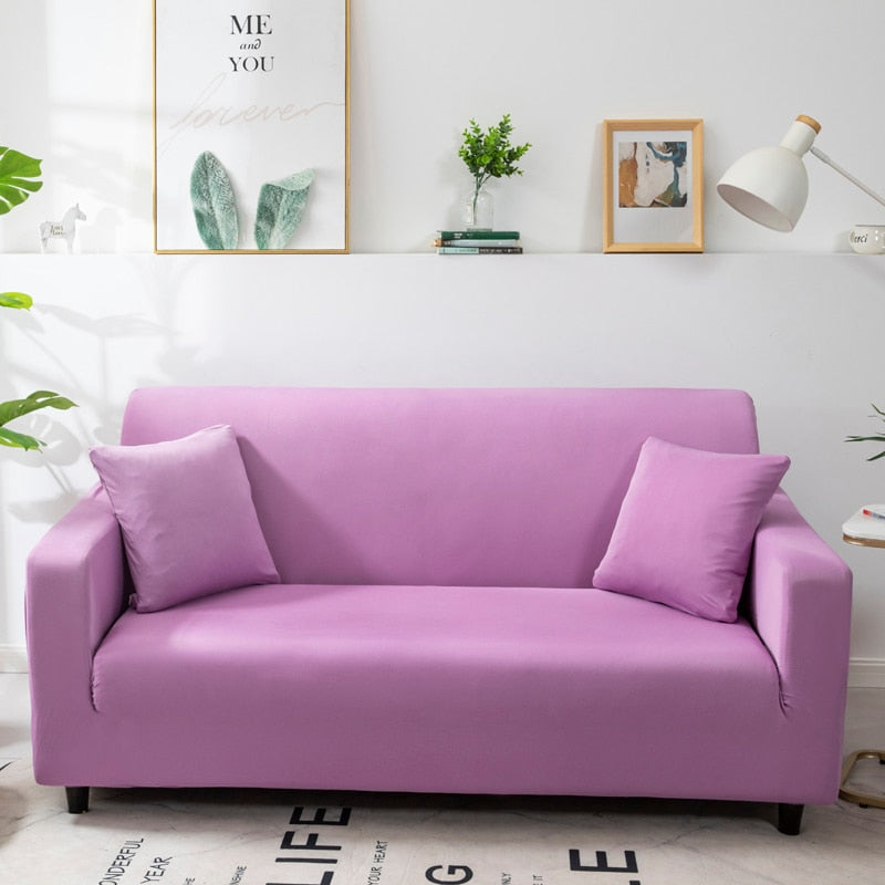 2 Seater Sofa Cover Plain Light Purple Elastic Stretchable Slipcover For Living Room