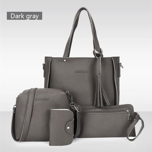 4 Pieces Faux Leather Handbag Set