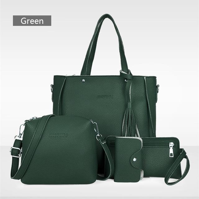 4 Pieces Faux Leather Handbag Set