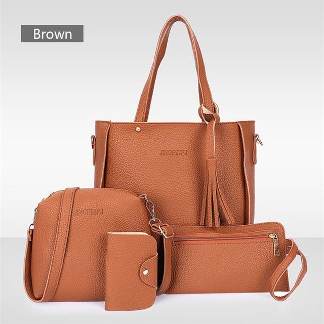 4 Pieces Faux Leather Handbag Set