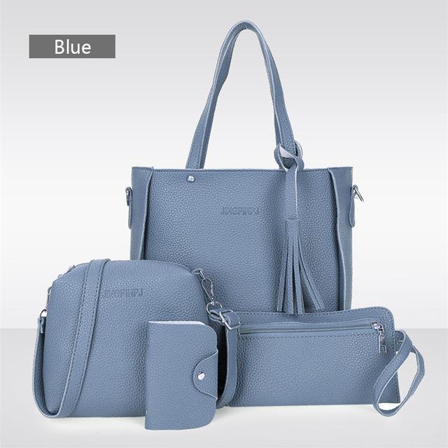4 Pieces Faux Leather Handbag Set