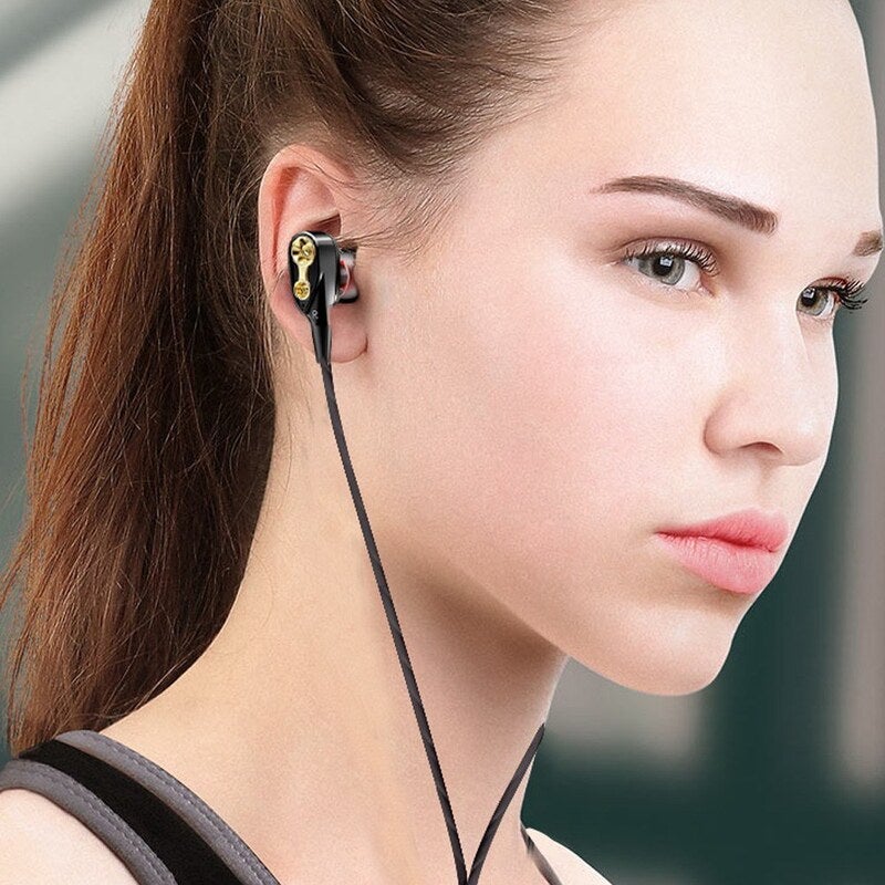 Dual Dynamic Earphones 2 Drivers Moving Coil Iron 3.5Mm Universal In-Ear Wired