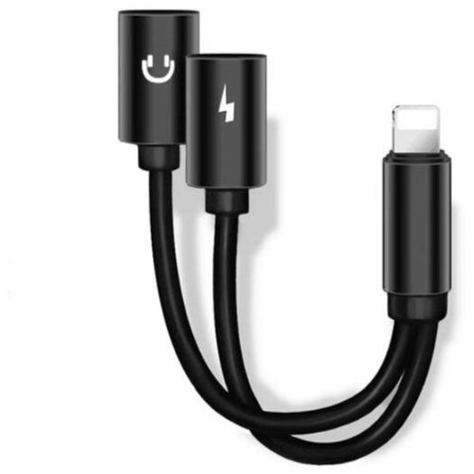 Dual Headphone Audio Charger Splitter Adapter Cable For Iphone Xs / Max Xr Black