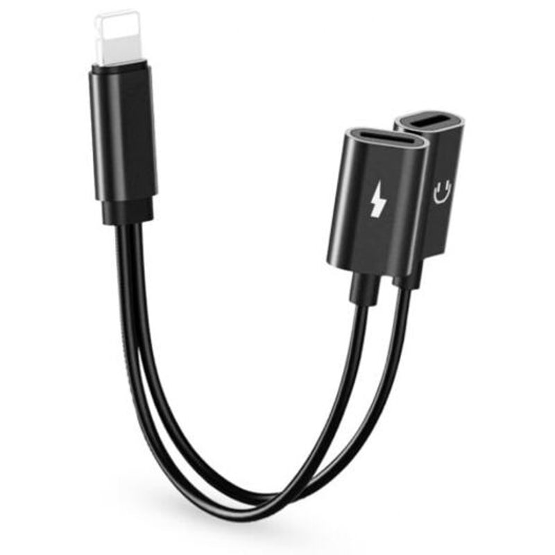 Dual Headphone Audio Charger Splitter Adapter Cable For Iphone Xs / Max Xr Black