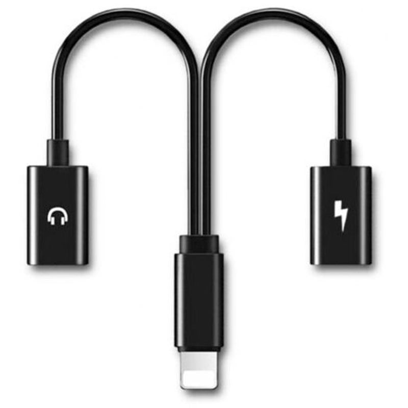 Dual Headphone Audio Charger Splitter Adapter Cable For Iphone Xs / Max Xr Black