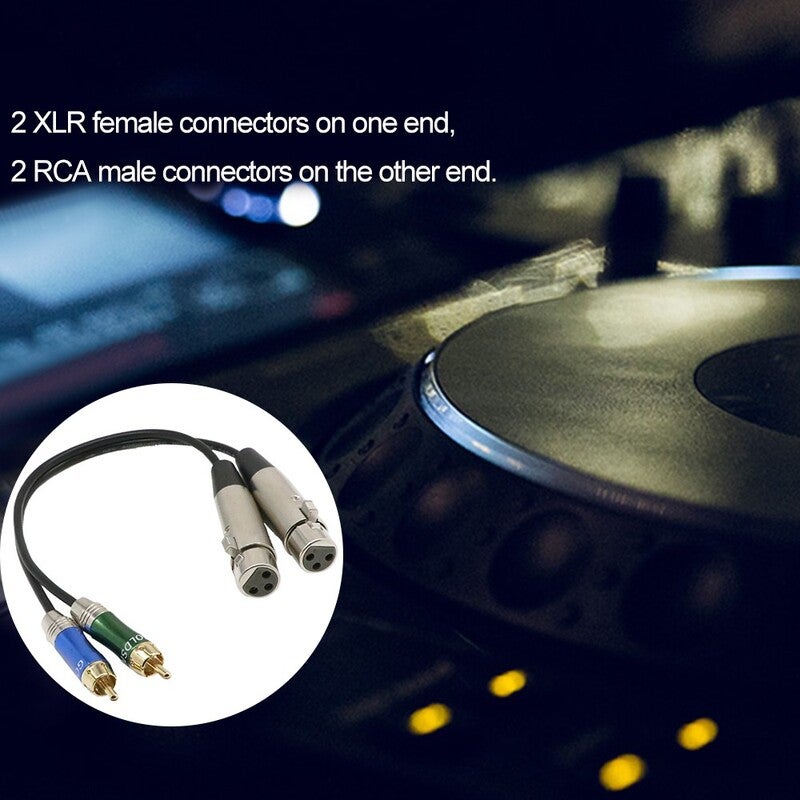Dual Xlr Female To Rca Male Patch Cable Cord Audio Black