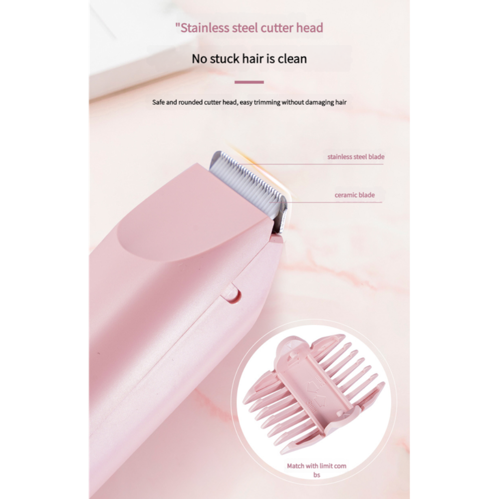 Dual Head Electric Hair Trimmer Ipx7 Waterproof Body Groomer With Type C Charging(Pink)
