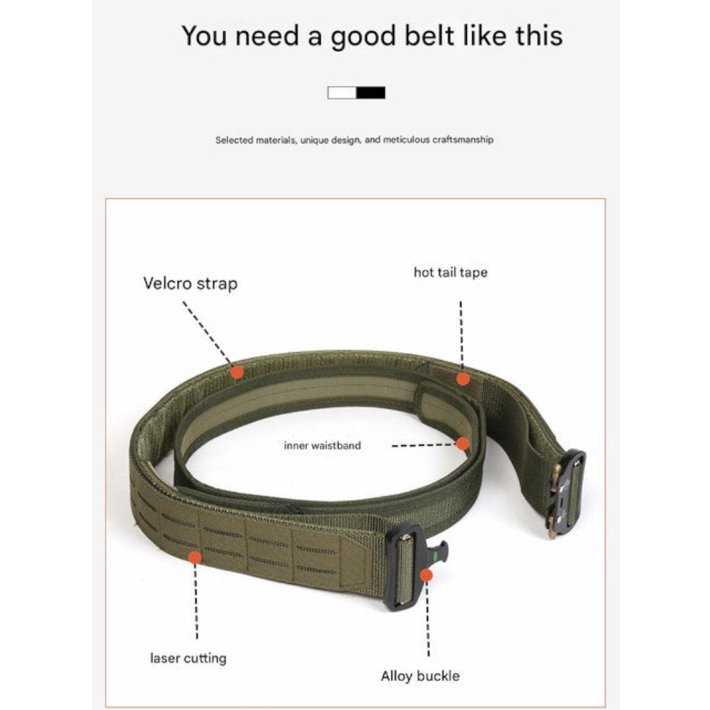 Dual Layer Quick Release Tactical Belt Attachment System Alloy Cobra Buckle Adjustable Nylon(Military Green)