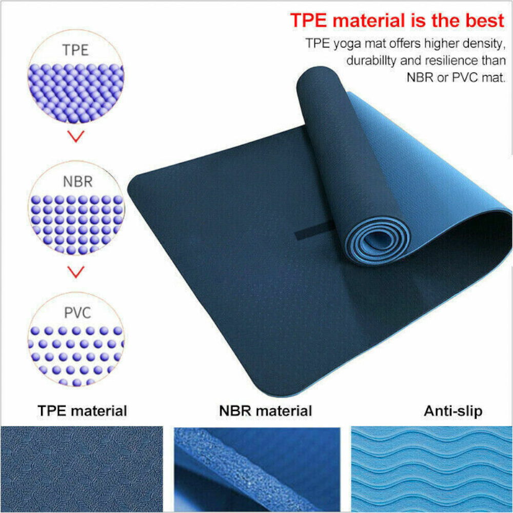 Dual Layer Tpe Yoga Mat Eco Friendly Fitness Gym Exercise Pilates Non Slip